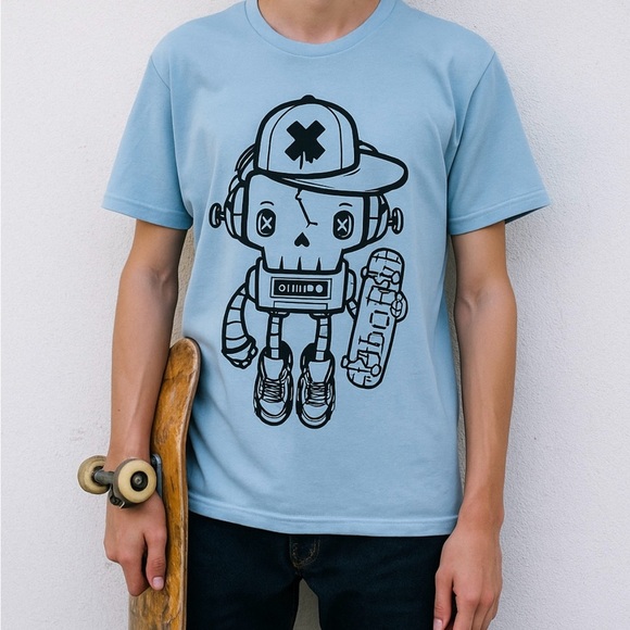 Tultex Other - NWOT Tultex Sky Blue Robot Skateboard Tee
Size L